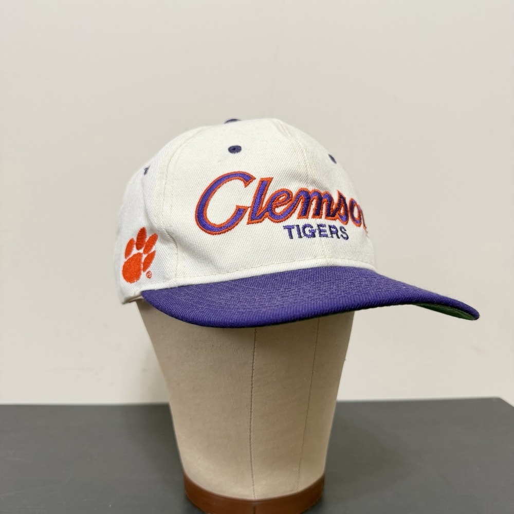 Vintage Sports Specialties Clemson Tigers Script Hat White Snapback Cap 90s